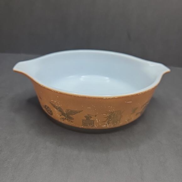 Pyrex Early American 1 Pint Round Casserole Bowl 471 Brown Gold Vintage USA - Picture 1 of 8